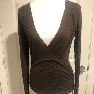 Dark Brown Faux Wrap Top
